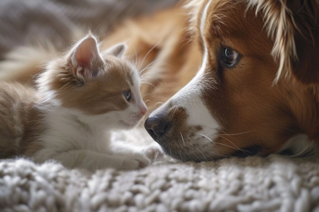 a kitten meeting a dog for the first time